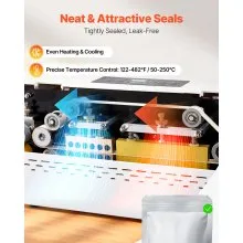 VEVOR Continuous Sealing Machine, 8-12 mm Seal Width, Automatic Continuous Band Sealer with Digital Temperature Control, Automatic Shutdown, Portable Heat Sealing Machine for 0.06-0.2 mm Plastic Bags