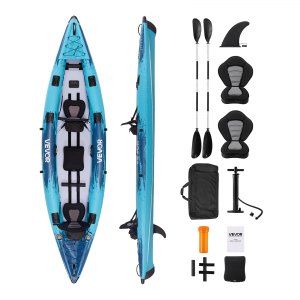 VEVOR Inflatable Kayak, 2-Person Inflatable Recreational Kayak 700LBS Capacity, Leak & Puncture-Resistant with Padded Seat, PVC Drop-Stitch Floor, 2 Paddles, Hand Pump & Carry Bag for Fishing Camping | VEVOR US