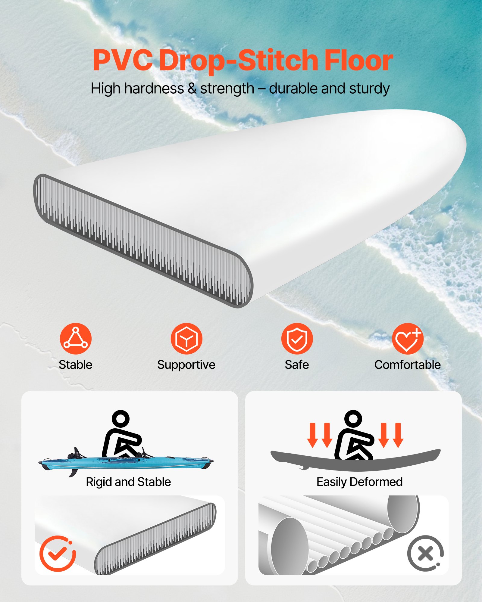 VEVOR Inflatable Kayak, 2-Person Inflatable Recreational Kayak 318kg Capacity, Leak & Puncture-Resistant with Padded Seat, PVC Drop-Stitch Floor, 2 Paddles, Hand Pump & Carry Bag for Fishing Camping