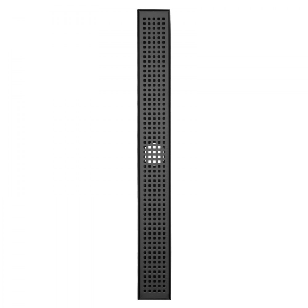 Γραμμική αποστράγγιση ντους VEVOR 610 mm με σχάρα τετράγωνης σχεδίασης, 304 από ανοξείδωτο ατσάλι ορθογώνιο στραγγιστικό δαπέδου, κομψή γραμμική αποχέτευση με φίλτρο μαλλιών, ματ μαύρο