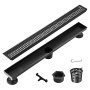 VEVOR 610mm Linear Shower Drain with Square Pattern Grate,Brushed 304 Stainless Steel Rectangle Shower Floor Drain, Sleek Linear Drain with Hair Strainer, Matte Black