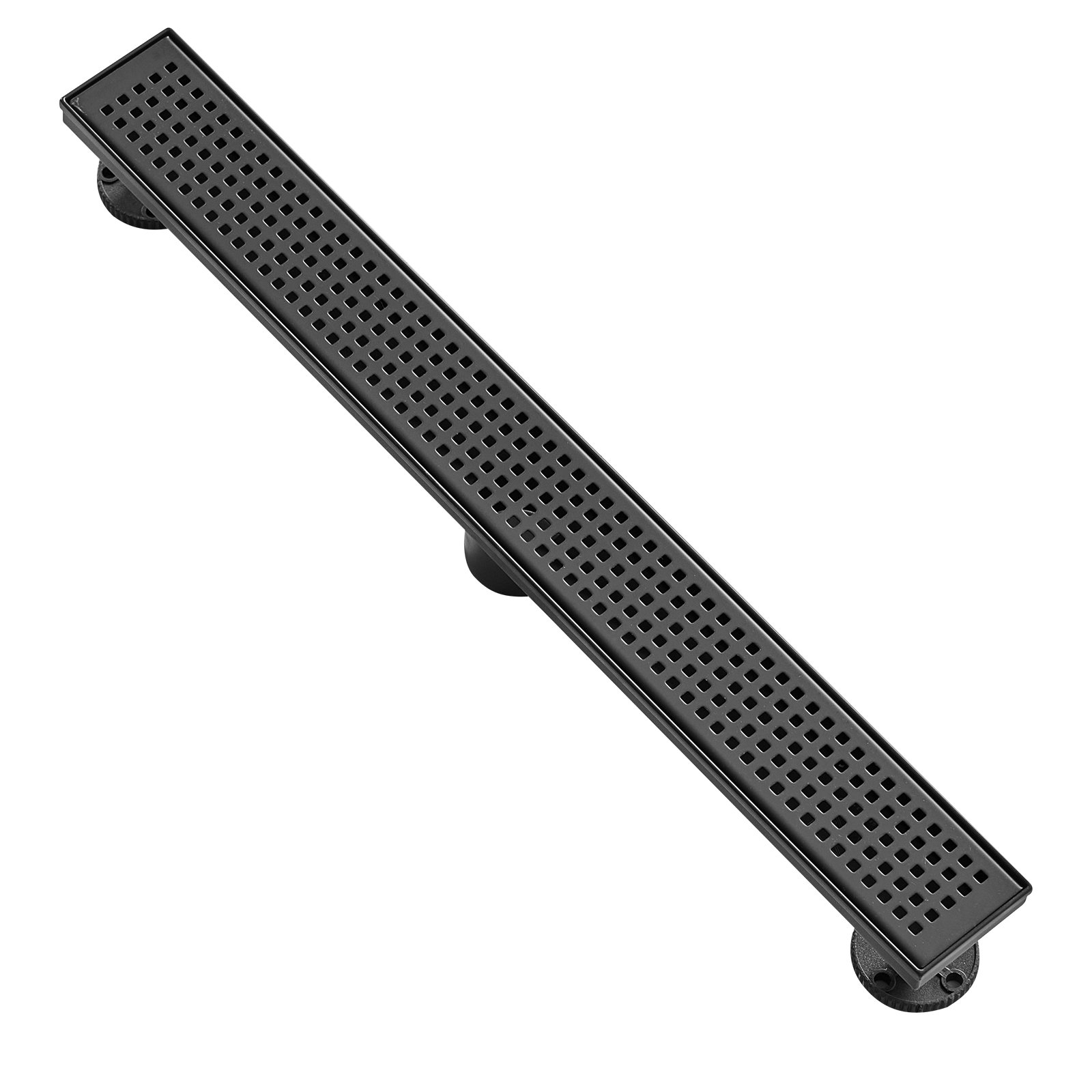 Γραμμική αποστράγγιση ντους VEVOR 610 mm με σχάρα τετράγωνης σχεδίασης, 304 από ανοξείδωτο ατσάλι ορθογώνιο στραγγιστικό δαπέδου, κομψή γραμμική αποχέτευση με φίλτρο μαλλιών, ματ μαύρο
