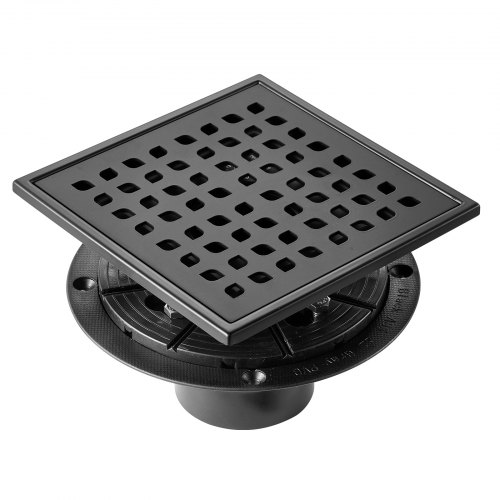 VEVOR 406mm Linear Shower Drain with Square Pattern Grate,Brushed 304 Stainless Steel Rectangle Shower Floor Drain, Sleek Linear Drain with Hair Strainer, Matte Black