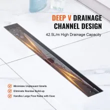 VEVOR 610mm Linear Shower Drain Offset with Tile Insert Cover,Brushed 304 Stainless Steel Rectangle Shower Floor Drain, Sleek Linear Drain with Hair Strainer, Black