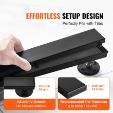 VEVOR 610mm Linear Shower Drain Offset with Tile Insert Cover,Brushed 304 Stainless Steel Rectangle Shower Floor Drain, Sleek Linear Drain with Hair Strainer, Black