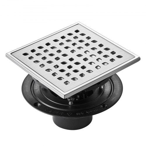 VEVOR 16Inch Linear Shower Drain with Square Pattern Grate,Brushed 304 Stainless Steel Rectangle Shower Floor Drain,Linear Drain with Leveling Feet,Hair Strainer Silver