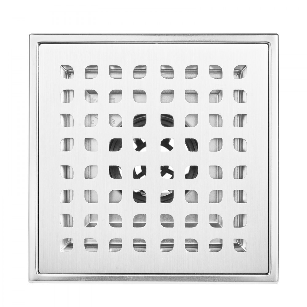 VEVOR 406mm Linear Shower Drain with Square Pattern Grate,Brushed 304 Stainless Steel Rectangle Shower Floor Drain,Linear Drain with Leveling Feet,Hair Strainer Silver