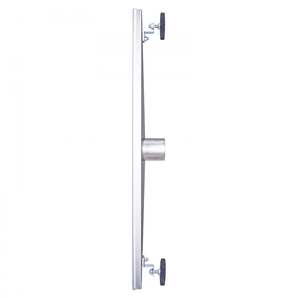 side view of VEVOR linear shower drain with adjustable legs and a stainless steel finish.