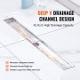 VEVOR 610mm Linear Shower Drain with Square Pattern Grate,Brushed 304 Stainless Steel Rectangle Shower Floor Drain,Linear Drain with Leveling Feet,Hair Strainer Silver