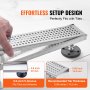 VEVOR 610mm Linear Shower Drain with Square Pattern Grate,Brushed 304 Stainless Steel Rectangle Shower Floor Drain,Linear Drain with Leveling Feet,Hair Strainer Silver