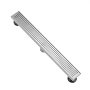 stainless steel VEVOR linear shower drain with perforated cover and adjustable legs.