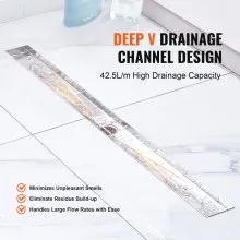 VEVOR 914mm Linear Shower Drain Offset with Tile Insert Cover,Brushed 304 Stainless Steel Rectangle Shower Floor Drain,Linear Drain with Leveling Feet,Hair Strainer Silver