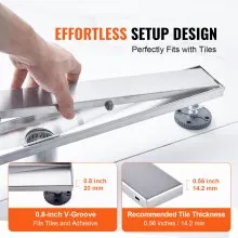 VEVOR 914mm Linear Shower Drain Offset with Tile Insert Cover,Brushed 304 Stainless Steel Rectangle Shower Floor Drain,Linear Drain with Leveling Feet,Hair Strainer Silver