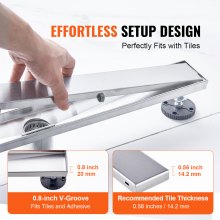 VEVOR 914mm Linear Shower Drain Offset with Tile Insert Cover,Brushed 304 Stainless Steel Rectangle Shower Floor Drain,Linear Drain with Leveling Feet,Hair Strainer Silver