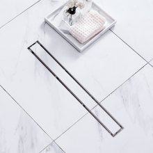 VEVOR 610mm Linear Shower Drain Offset with Tile Insert Cover,Brushed 304 Stainless Steel Rectangle Shower Floor Drain,Linear Drain with Leveling Feet,Hair Strainer Silver