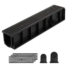 VEVOR Trench Drain, 40.1 x 6.1 x 8.0 in, 4 Pack Linear Drainage Channel, HDPE Channel Drain with Grates & End Caps, Premium Outdoor Drainage System for Driveway, Patio, Pool, Garden, Yard, Black