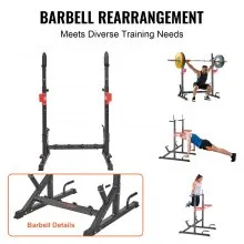 VEVOR Soporte para sentadillas Power Rack, soporte multifuncional para barra con gancho, accesorio para almacenar placas de pesas, soportes ajustables para press de banca libre, carga máxima de 600 libras, soporte para sentadillas de acero para gimnasio/gimnasio en casa