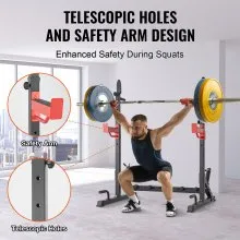 VEVOR Soporte para sentadillas Power Rack, soporte multifuncional para barra con gancho, accesorio para almacenar placas de pesas, soportes ajustables para press de banca libre, carga máxima de 600 libras, soporte para sentadillas de acero para gimnasio/gimnasio en casa