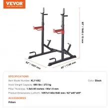 VEVOR Soporte para sentadillas Power Rack, soporte multifuncional para barra con gancho, accesorio para almacenar placas de pesas, soportes ajustables para press de banca libre, carga máxima de 600 libras, soporte para sentadillas de acero para gimnasio/gimnasio en casa