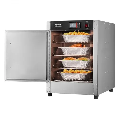 VEVOR Hot Box Food Warmer, 4-Tier Concession Warmer with Water Tray, 4 Pans, Single-door and Adjustable Shelves, Stainless Steel Food Warmer Cabinet, Ideal for Storing Pizza, Chicken, Restaurant