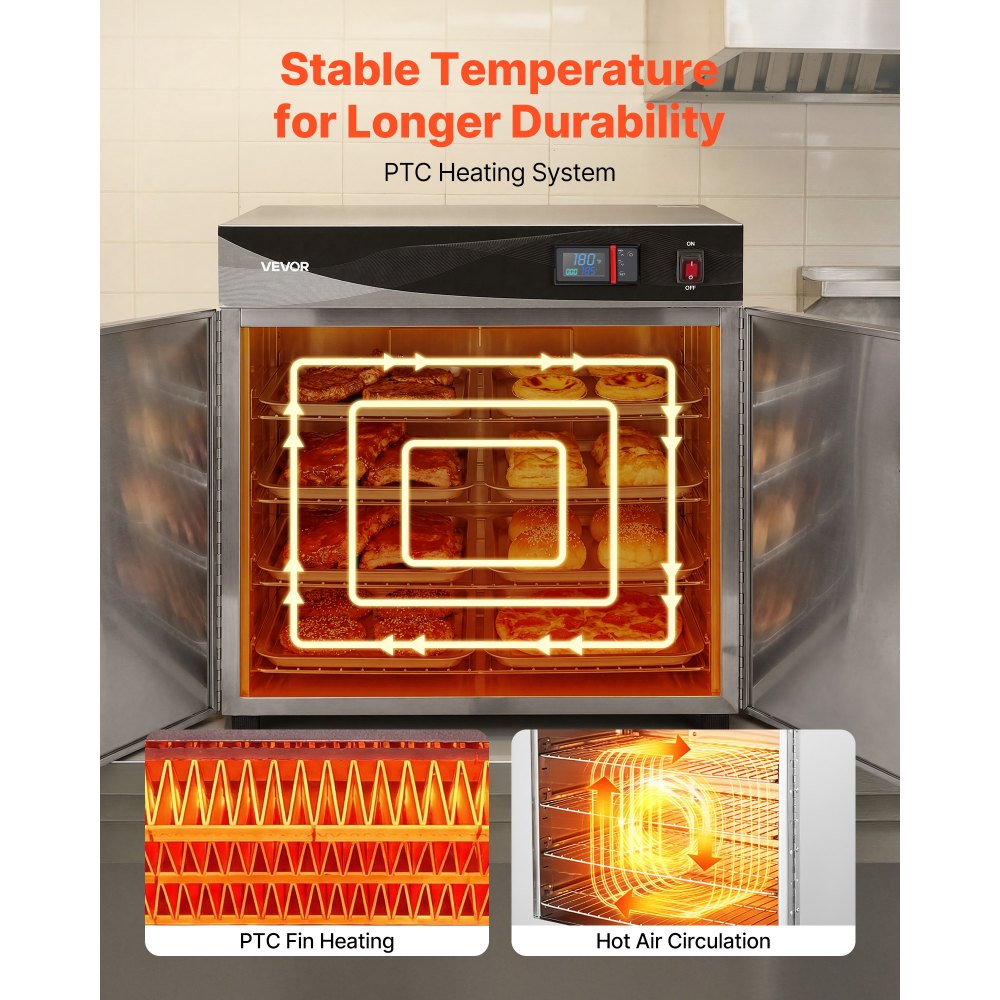 VEVOR Electric Hot Box Food Warmer, 4-Tier Commercial Warming Cabinet with Water Tray, Double-Door and Adjustable Shelves, Stainless Steel Food Warmer Cabinet, for Restaurant, Kitchen, Pizza, Chicken