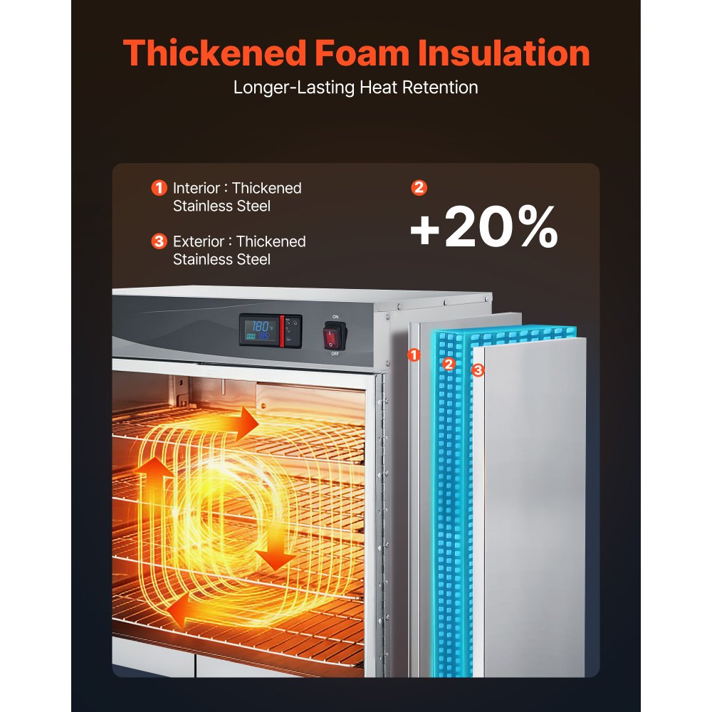 VEVOR Electric Hot Box Food Warmer, 4-Tier Commercial Warming Cabinet with Water Tray, Double-Door and Adjustable Shelves, Stainless Steel Food Warmer Cabinet, for Restaurant, Kitchen, Pizza, Chicken