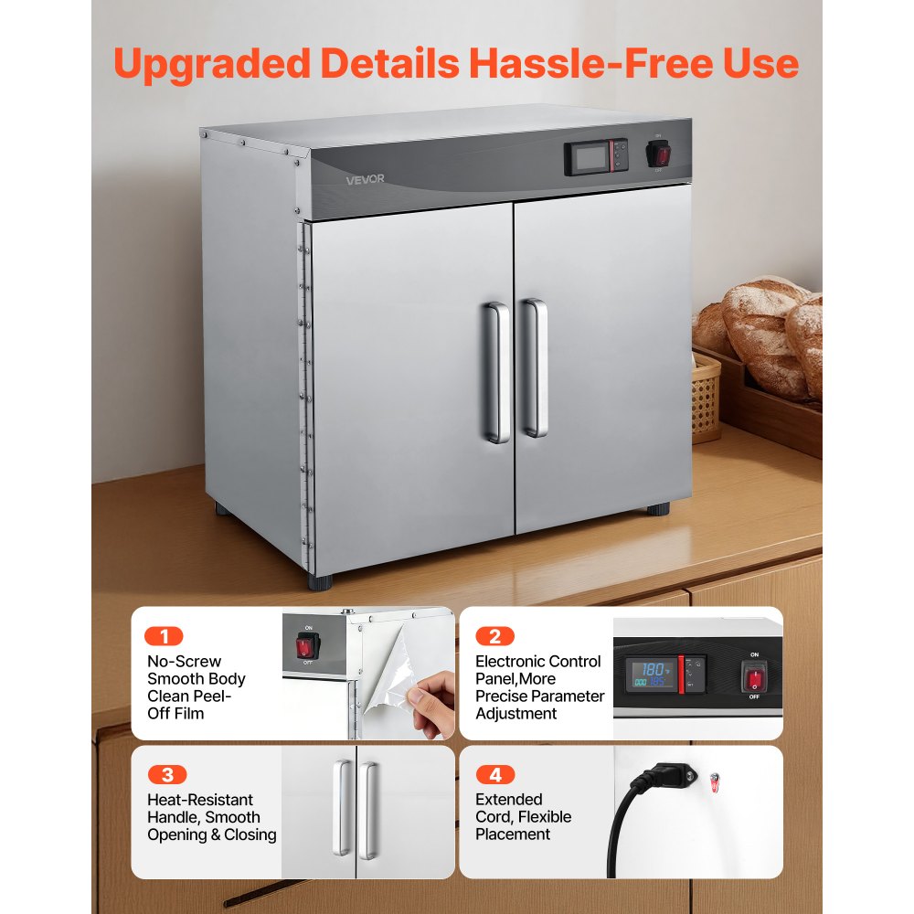 VEVOR Electric Hot Box Food Warmer, 4-Tier Commercial Warming Cabinet with Water Tray, Double-Door and Adjustable Shelves, Stainless Steel Food Warmer Cabinet, for Restaurant, Kitchen, Pizza, Chicken