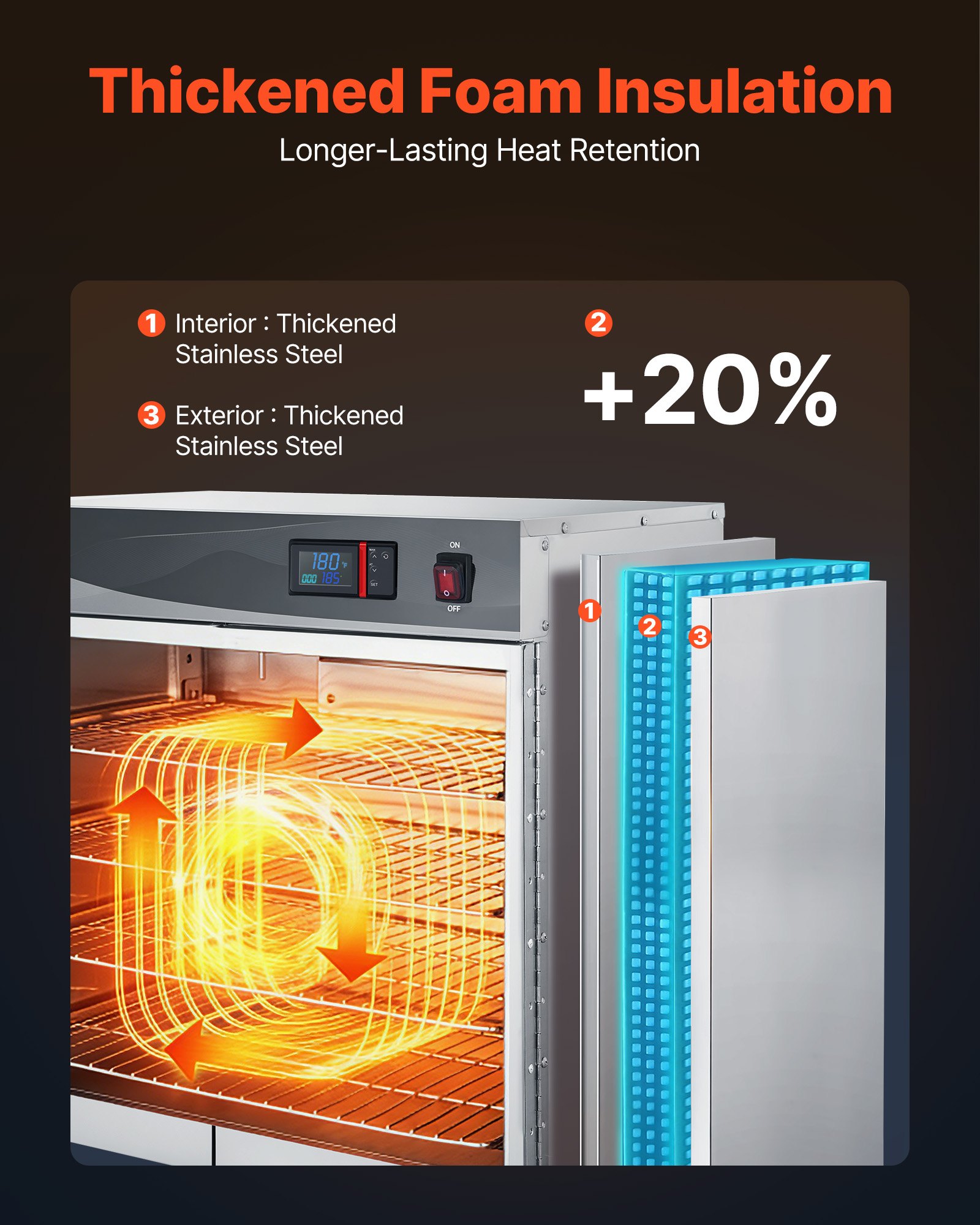 VEVOR Electric Hot Box Food Warmer, 4-Tier Commercial Warming Cabinet with Water Tray, Double-Door and Adjustable Shelves, Stainless Steel Food Warmer Cabinet, for Restaurant, Kitchen, Pizza, Chicken