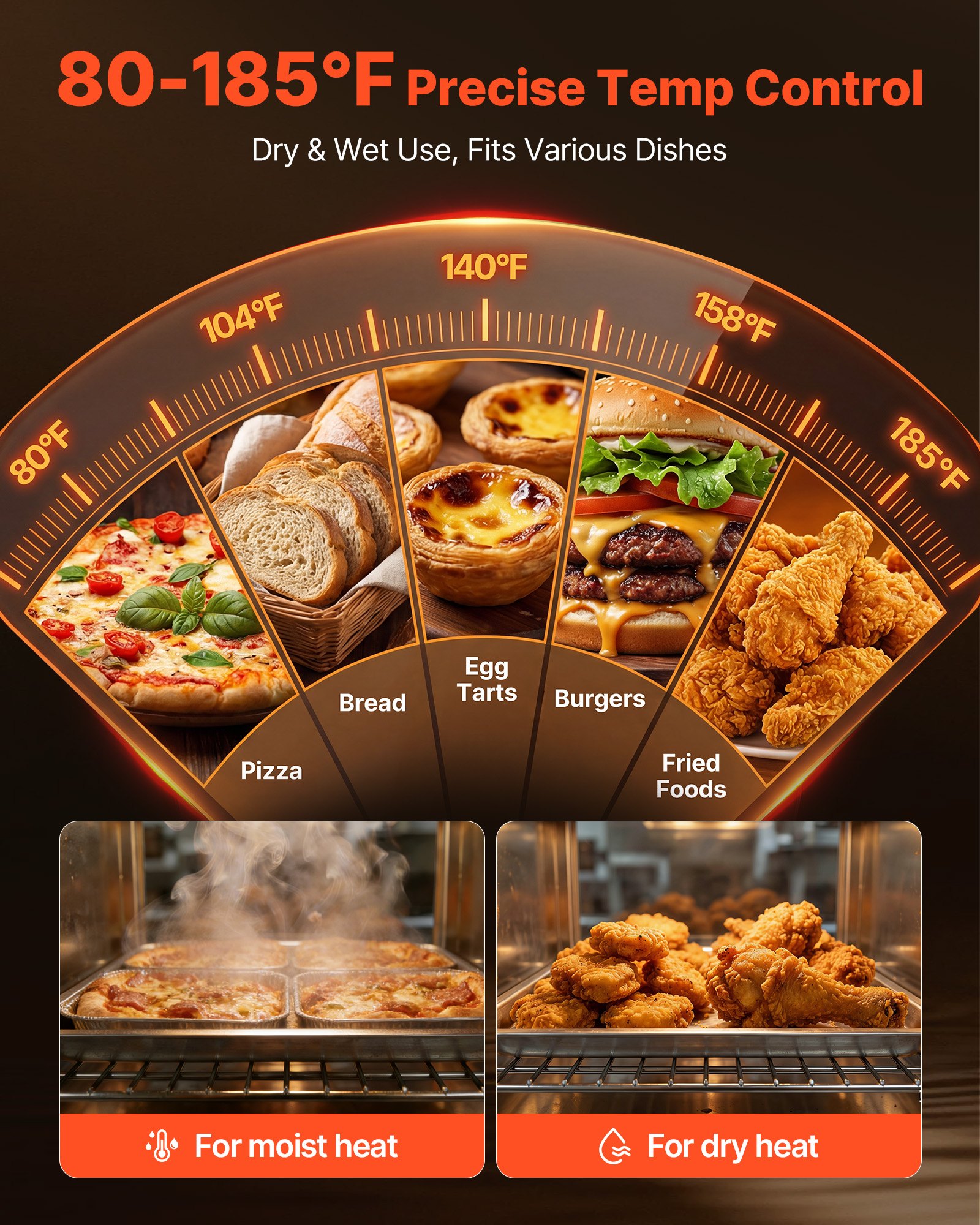 VEVOR Electric Hot Box Food Warmer, 4-Tier Commercial Warming Cabinet with Water Tray, Double-Door and Adjustable Shelves, Stainless Steel Food Warmer Cabinet, for Restaurant, Kitchen, Pizza, Chicken