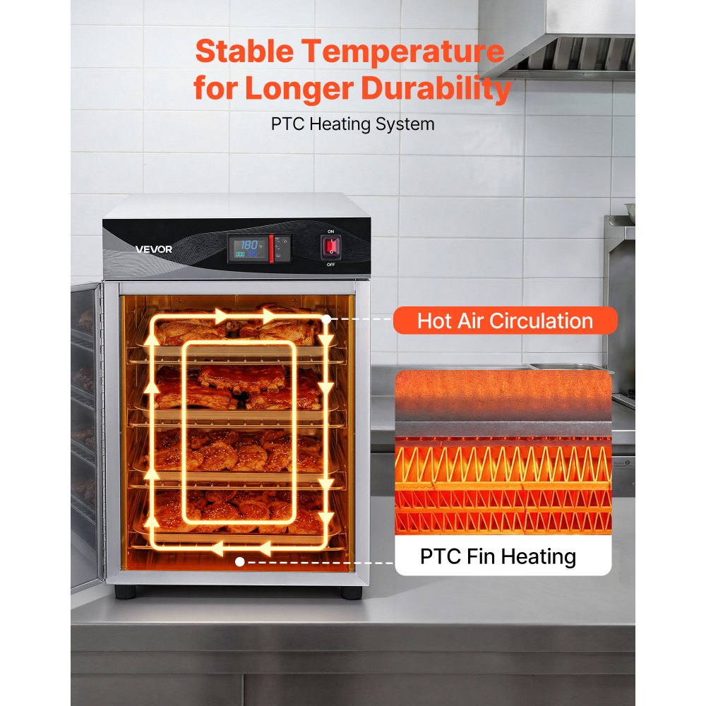 VEVOR Electric Hot Box Food Warmer, 4-Tier Commercial Warming Cabinet with Water Tray, Single-Door and Adjustable Shelves, Stainless Steel Food Warmer Cabinet, for Restaurant, Kitchen, Pizza, Chicken