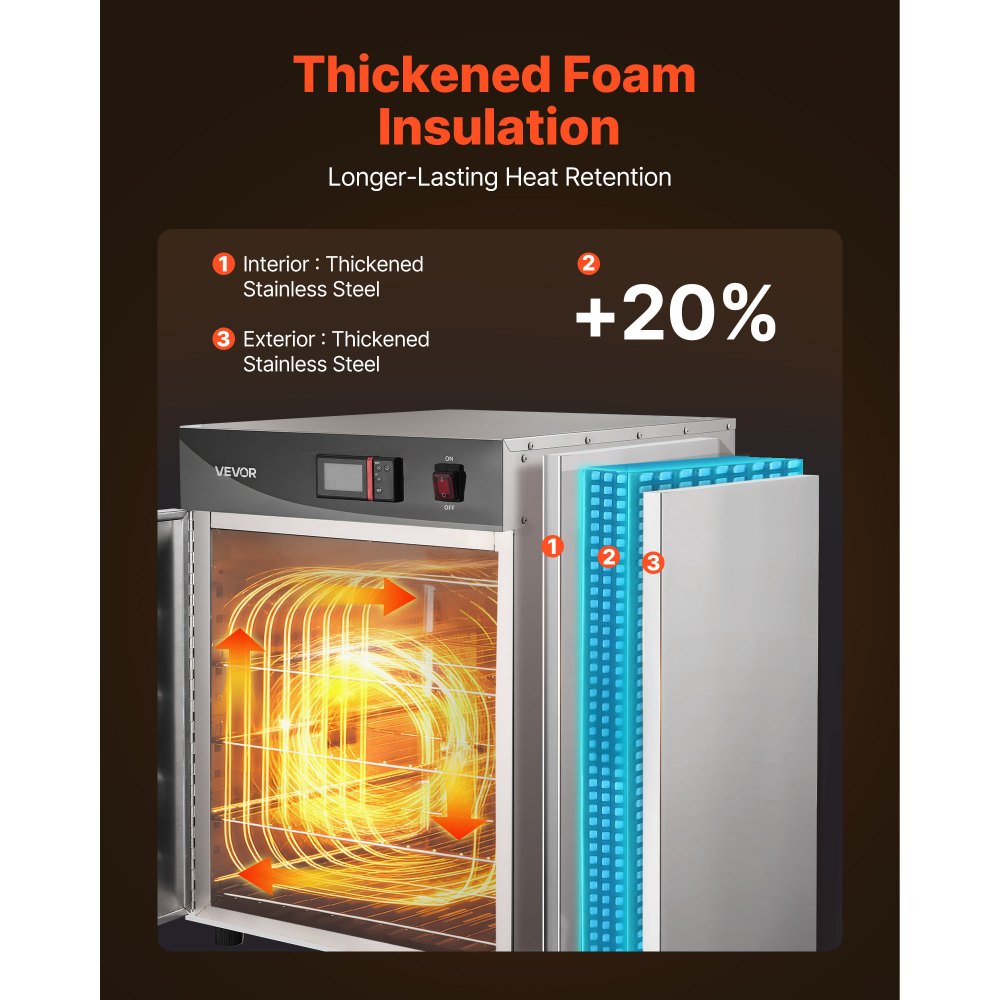 VEVOR Electric Hot Box Food Warmer, 4-Tier Commercial Warming Cabinet with Water Tray, Single-Door and Adjustable Shelves, Stainless Steel Food Warmer Cabinet, for Restaurant, Kitchen, Pizza, Chicken