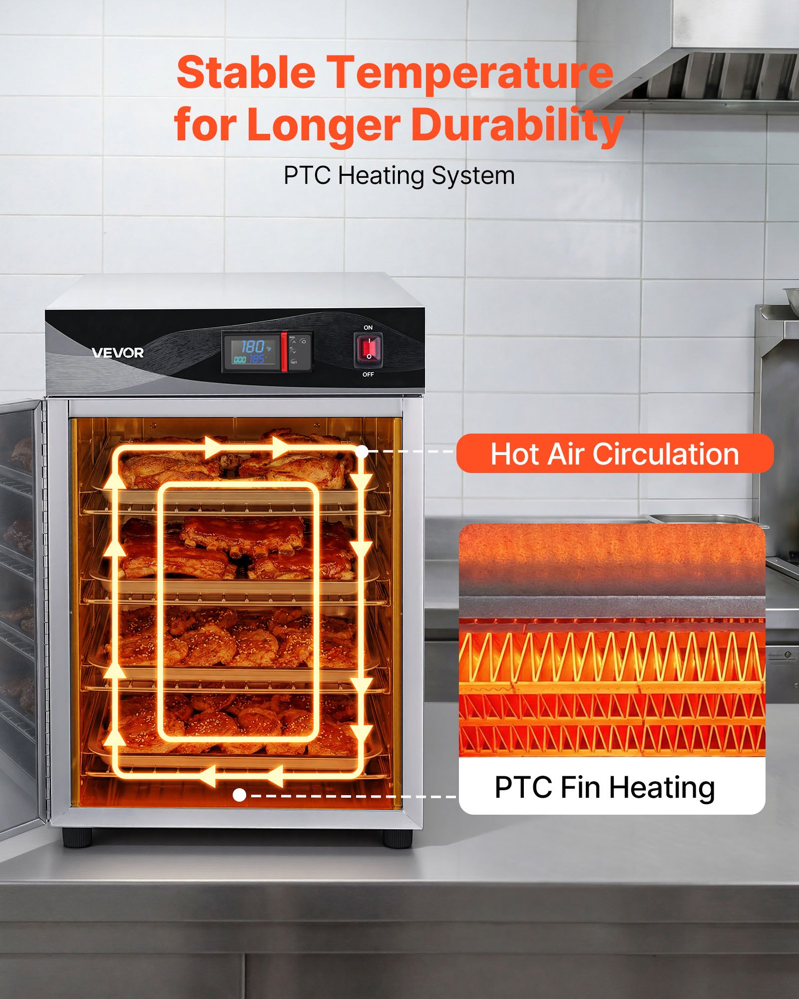 VEVOR Electric Hot Box Food Warmer, 4-Tier Commercial Warming Cabinet with Water Tray, Single-Door and Adjustable Shelves, Stainless Steel Food Warmer Cabinet, for Restaurant, Kitchen, Pizza, Chicken