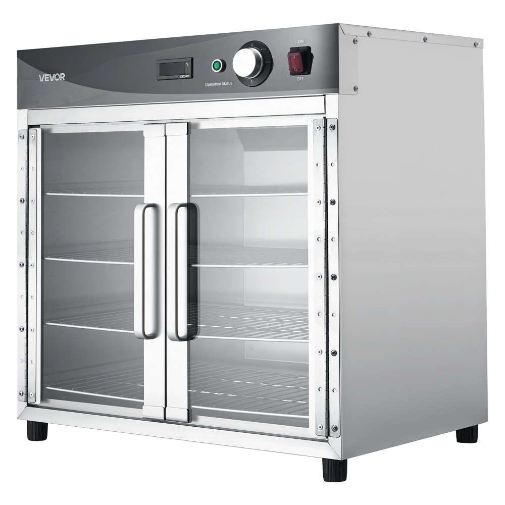 VEVOR Electric Hot Box Food Warmer, 4-Tier Commercial Warming Cabinet with Water Tray, Glass Door and Adjustable Shelves, Stainless Steel Food Warmer Cabinet, for Restaurant, Kitchen, Pizza, Chicken