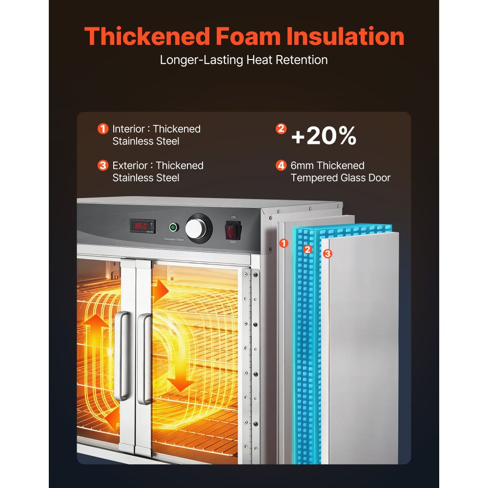 VEVOR Electric Hot Box Food Warmer, 4-Tier Commercial Warming Cabinet with Water Tray, Glass Door and Adjustable Shelves, Stainless Steel Food Warmer Cabinet, for Restaurant, Kitchen, Pizza, Chicken