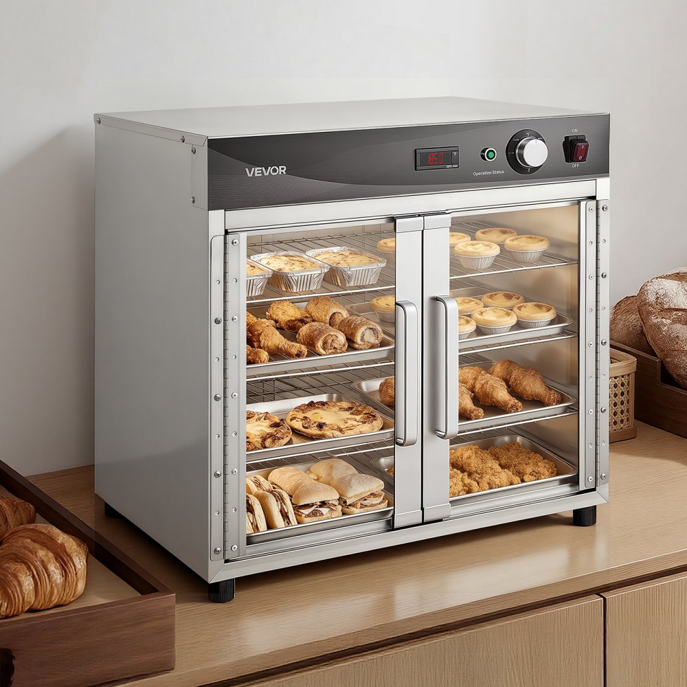 VEVOR Electric Hot Box Food Warmer, 4-Tier Commercial Warming Cabinet with Water Tray, Glass Door and Adjustable Shelves, Stainless Steel Food Warmer Cabinet, for Restaurant, Kitchen, Pizza, Chicken