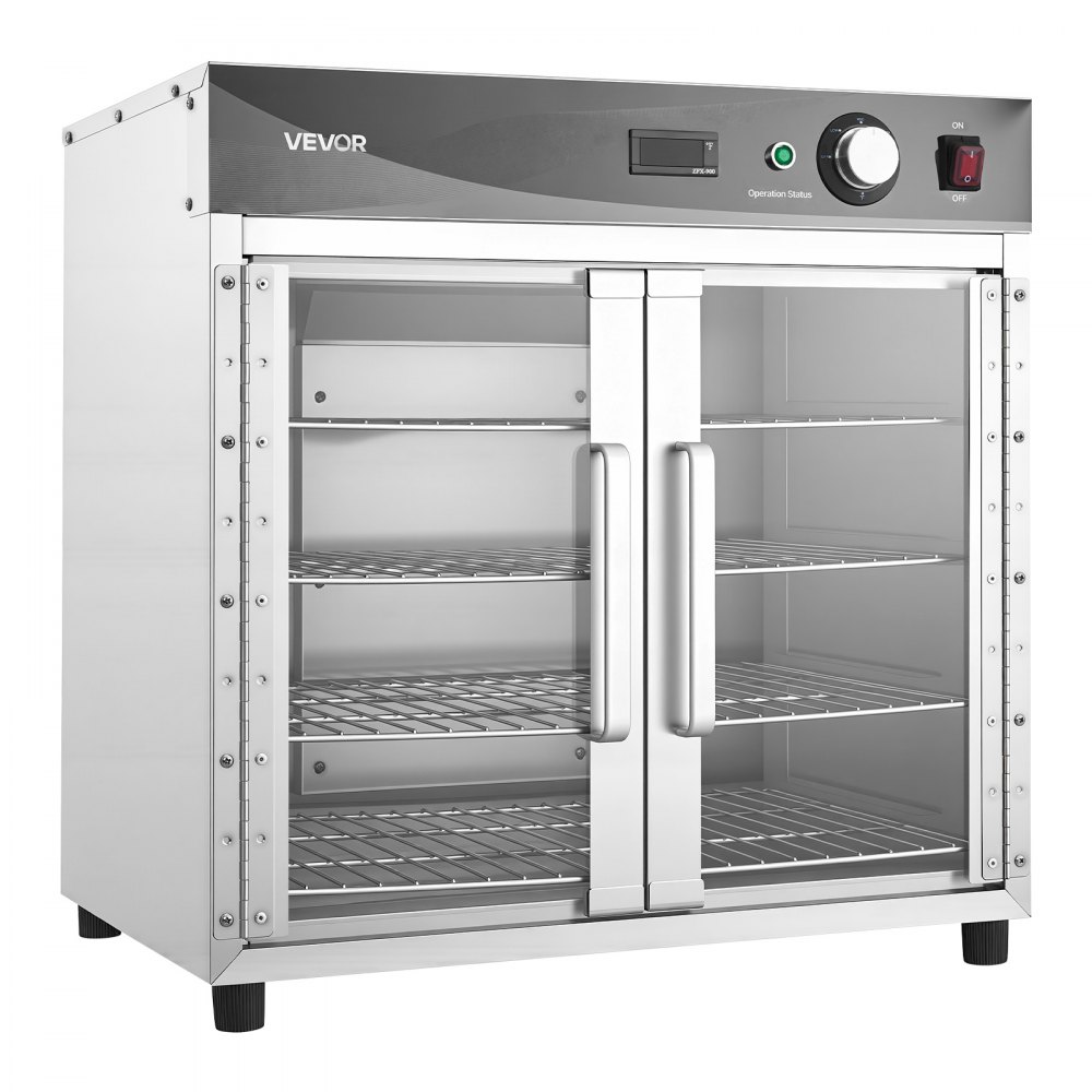 VEVOR Electric Hot Box Food Warmer, 4-Tier Commercial Warming Cabinet with Water Tray, Glass Door and Adjustable Shelves, Stainless Steel Food Warmer Cabinet, for Restaurant, Kitchen, Pizza, Chicken