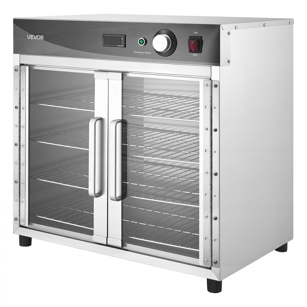 VEVOR Electric Hot Box Food Warmer, 4-Tier Commercial Warming Cabinet with Water Tray, Glass Door and Adjustable Shelves, Stainless Steel Food Warmer Cabinet, for Restaurant, Kitchen, Pizza, Chicken