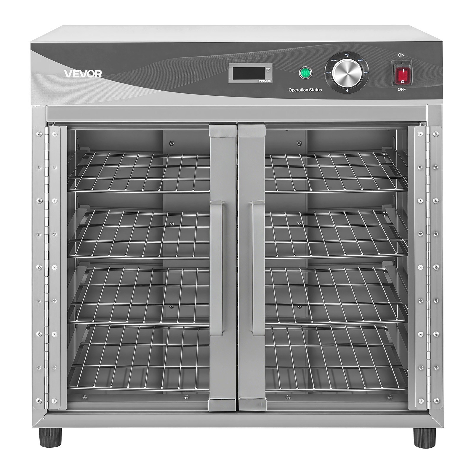 VEVOR Electric Hot Box Food Warmer, 4-Tier Commercial Warming Cabinet with Water Tray, Glass Door and Adjustable Shelves, Stainless Steel Food Warmer Cabinet, for Restaurant, Kitchen, Pizza, Chicken