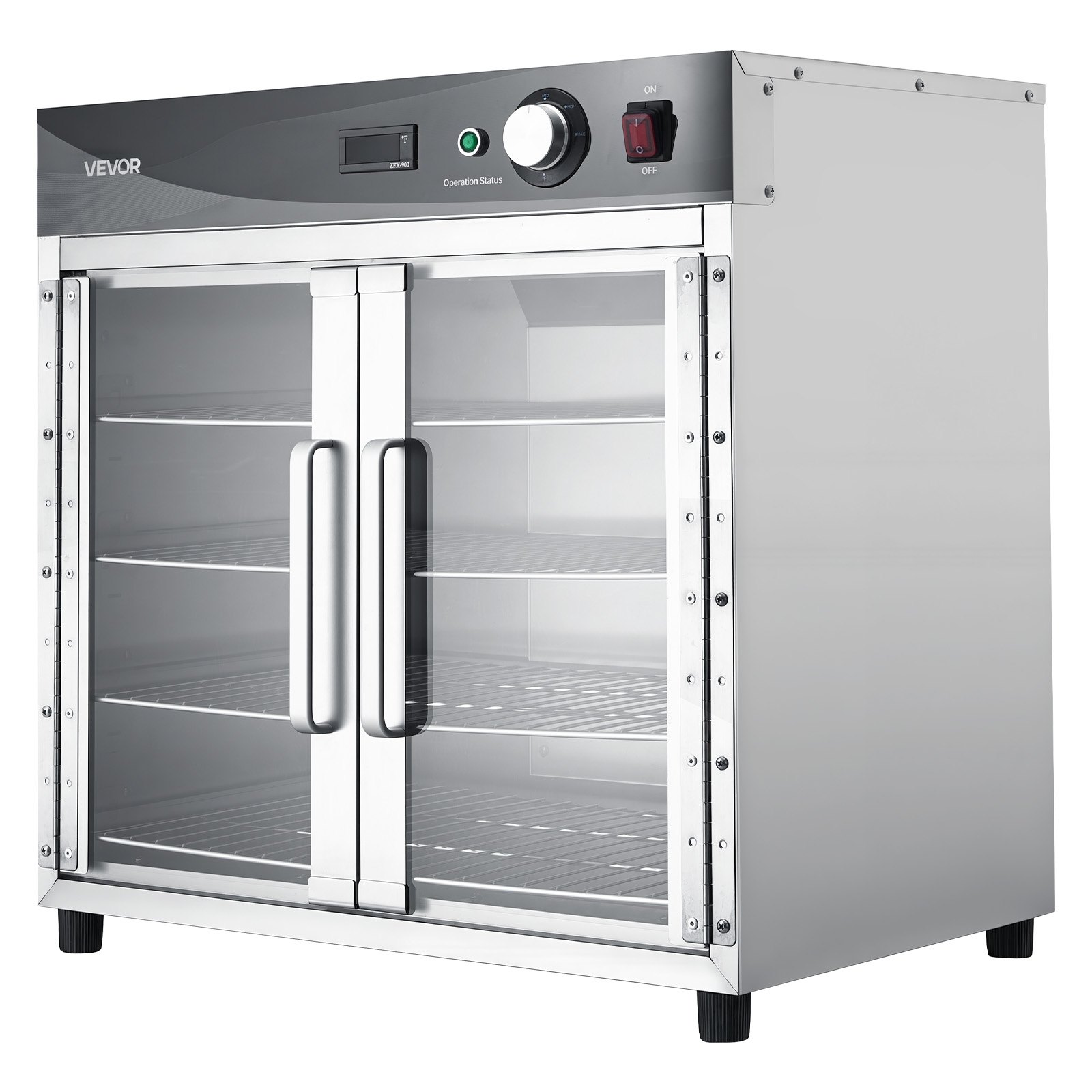 VEVOR Electric Hot Box Food Warmer, 4-Tier Commercial Warming Cabinet with Water Tray, Glass Door and Adjustable Shelves, Stainless Steel Food Warmer Cabinet, for Restaurant, Kitchen, Pizza, Chicken