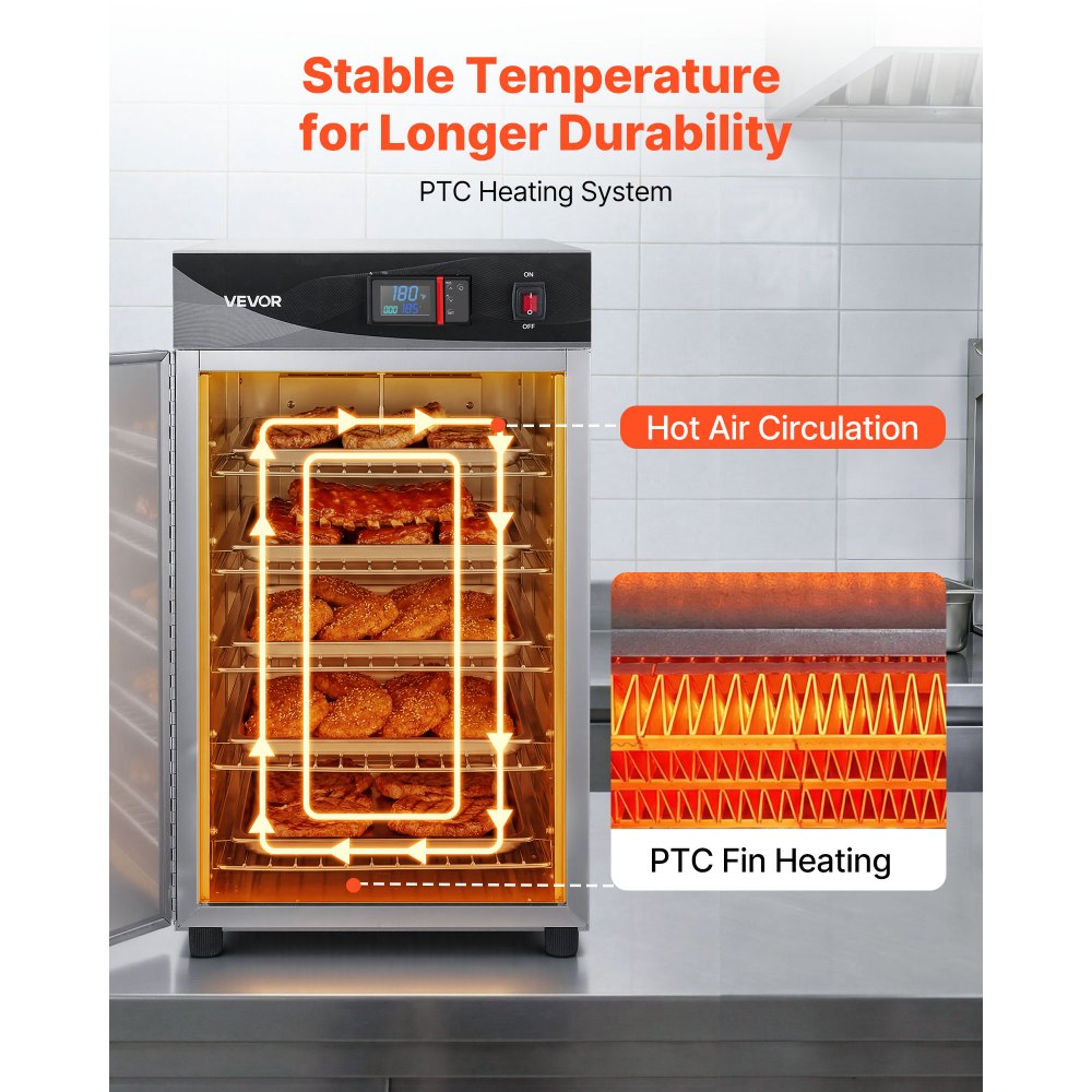 VEVOR Electric Hot Box Food Warmer, 5-Tier Commercial Warming Cabinet with Water Tray, Single-Door and Adjustable Shelves, Stainless Steel Food Warmer Cabinet, for Restaurant, Kitchen, Pizza, Chicken
