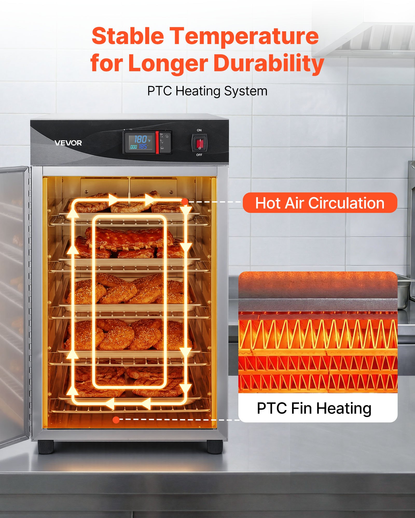 VEVOR Electric Hot Box Food Warmer, 5-Tier Commercial Warming Cabinet with Water Tray, Single-Door and Adjustable Shelves, Stainless Steel Food Warmer Cabinet, for Restaurant, Kitchen, Pizza, Chicken