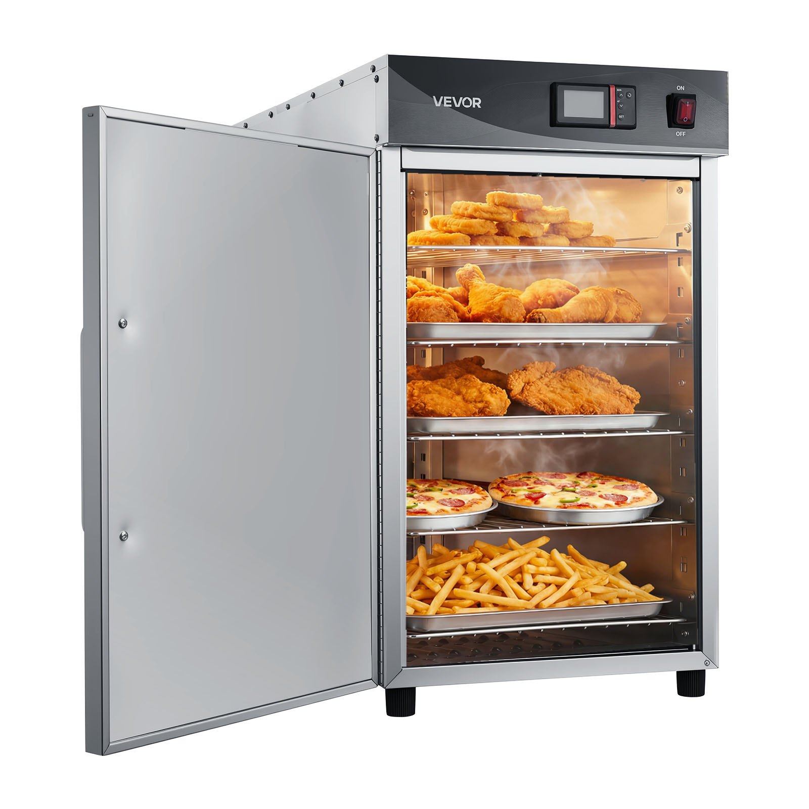 VEVOR Electric Hot Box Food Warmer, 5-Tier Commercial Warming Cabinet with Water Tray, Single-Door and Adjustable Shelves, Stainless Steel Food Warmer Cabinet, for Restaurant, Kitchen, Pizza, Chicken