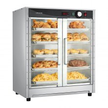 VEVOR - Armario calentador de alimentos eléctrico de 5 niveles con bandeja de agua, puerta doble y estantes ajustables, de acero inoxidable, para restaurantes, cocinas, pizzas y pollos.