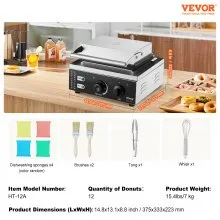 VEVOR Electric Donut Maker, 1550W Commercial Doughnut Machine with Non-stick Surface, 12 Hole Double-Sided Heating Waffle Machine Makes 12 Doughnuts, Temperature 122-572℉, for Restaurant & Home Use