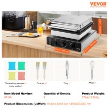 VEVOR Electric Donut Maker, 2000W Commercial Doughnut Machine with Non-stick Surface, 9 Holes Double-Sided Heating Waffle Machine Makes 9 Doughnuts, Temperature 122-572℉, for Restaurant and Home Use