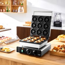 VEVOR Electric Donut Maker, 2000W Commercial Doughnut Machine with Non-stick Surface, 9 Holes Double-Sided Heating Waffle Machine Makes 9 Doughnuts, Temperature 122-572℉, for Restaurant and Home Use
