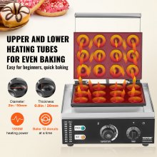 VEVOR Electric Donut Maker, Εμπορική μηχανή ντόνατ 1550W με αντικολλητική επιφάνεια, 12 οπών διπλής όψης μηχανή βάφλα θέρμανσης για 12 ντόνατς, θερμοκρασία 50-300℃, για χρήση σε εστιατόριο και οικιακή χρήση
