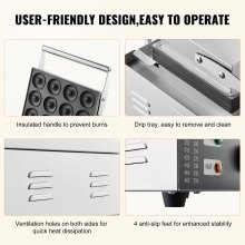 VEVOR Electric Donut Maker, 1550W Commercial Doughnut Machine with Non-stick Surface, 12 Hole Double-Sided Heating Waffle Machine Makes 12 Doughnuts, Temperature 50-300℃, for Restaurant & Home Use