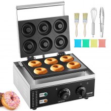 VEVOR Electric Donut Maker, 1550W Commercial Doughnut Machine with Non-stick Surface, 6 Holes Double-Sided Heating Waffle Machine Makes 6 Doughnuts, Temperature 50-300℃, for Restaurant and Home Use