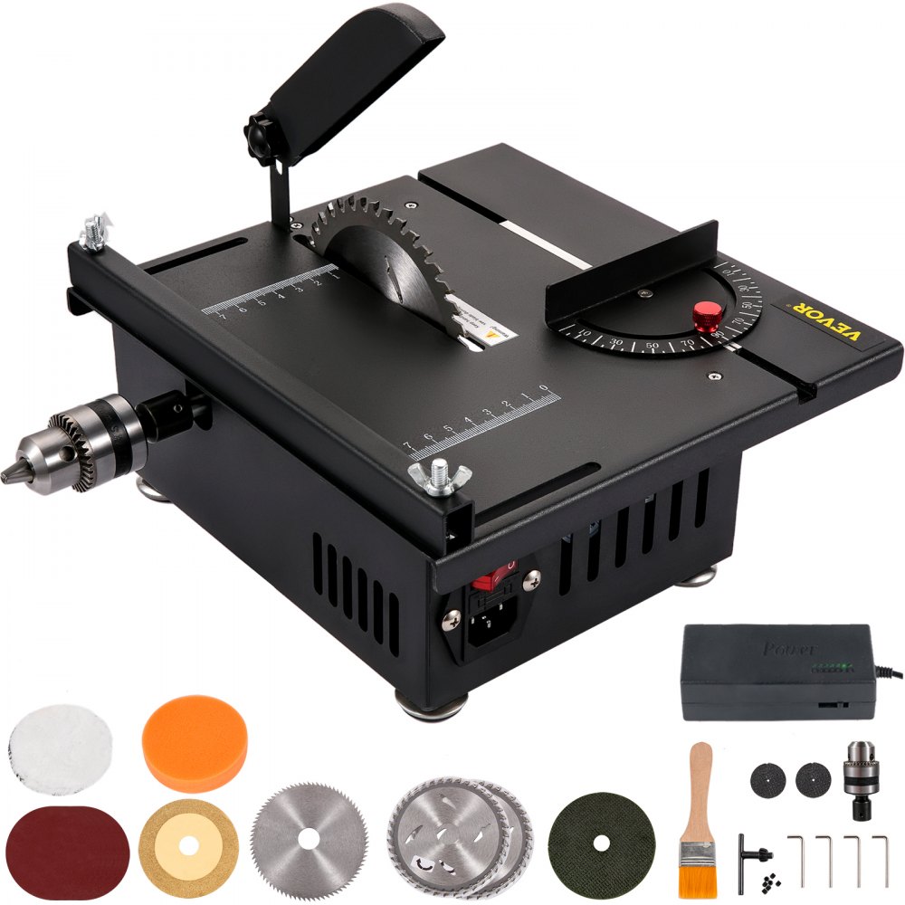 VEVOR Mini Table Saw, 200W Hobby Table Saw for Woodworking, 0-90 Angle  Cutting Portable DIY Saw, 4000RMP Multifunctional Table Saws, 1.57in Cutting  Depth with Black Apron (Cutting/Polishing Set) VEVOR US